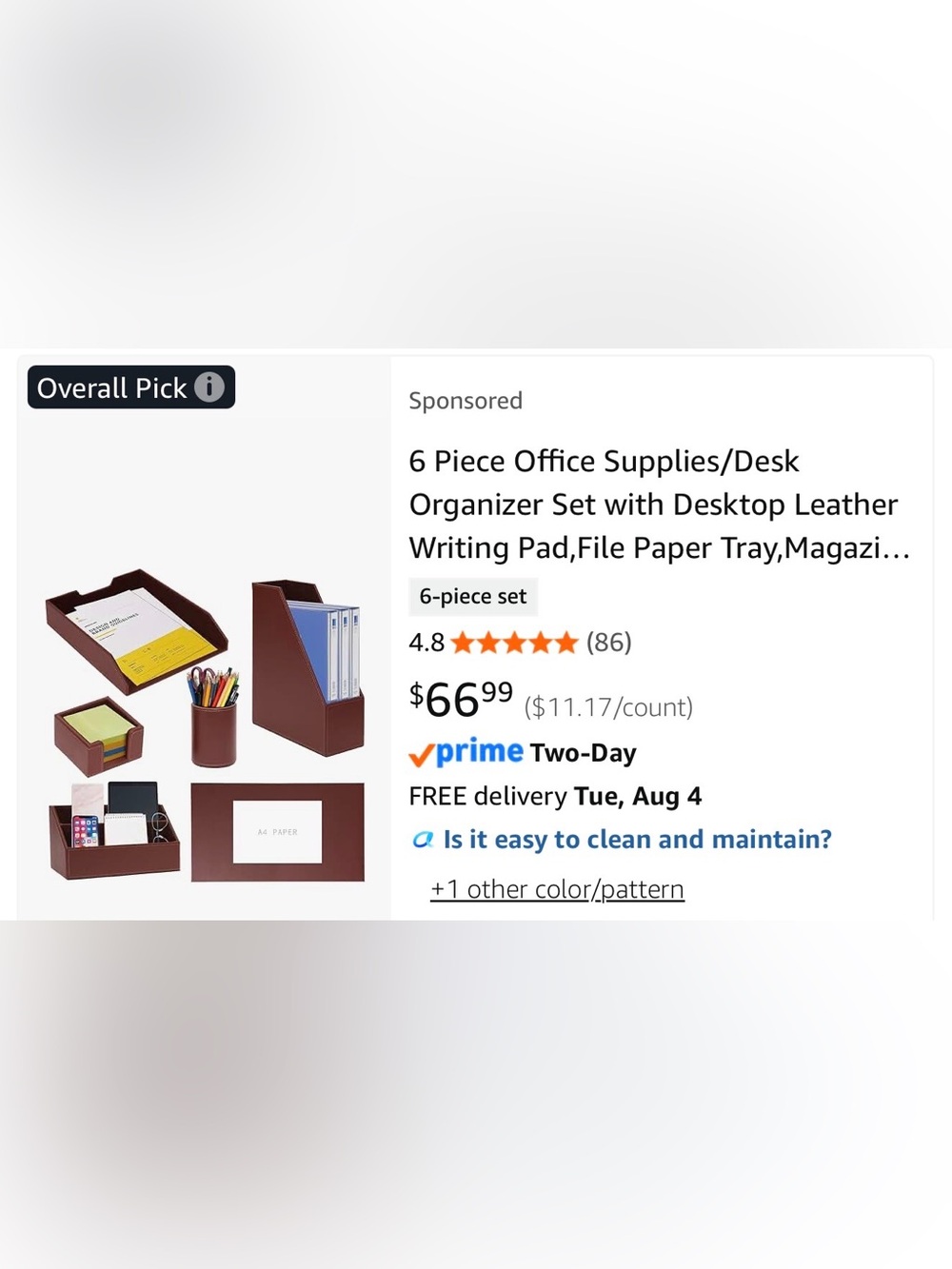 🔥 New never used 6 piece desk Organizer Set - Brown PU Leather Office supplies